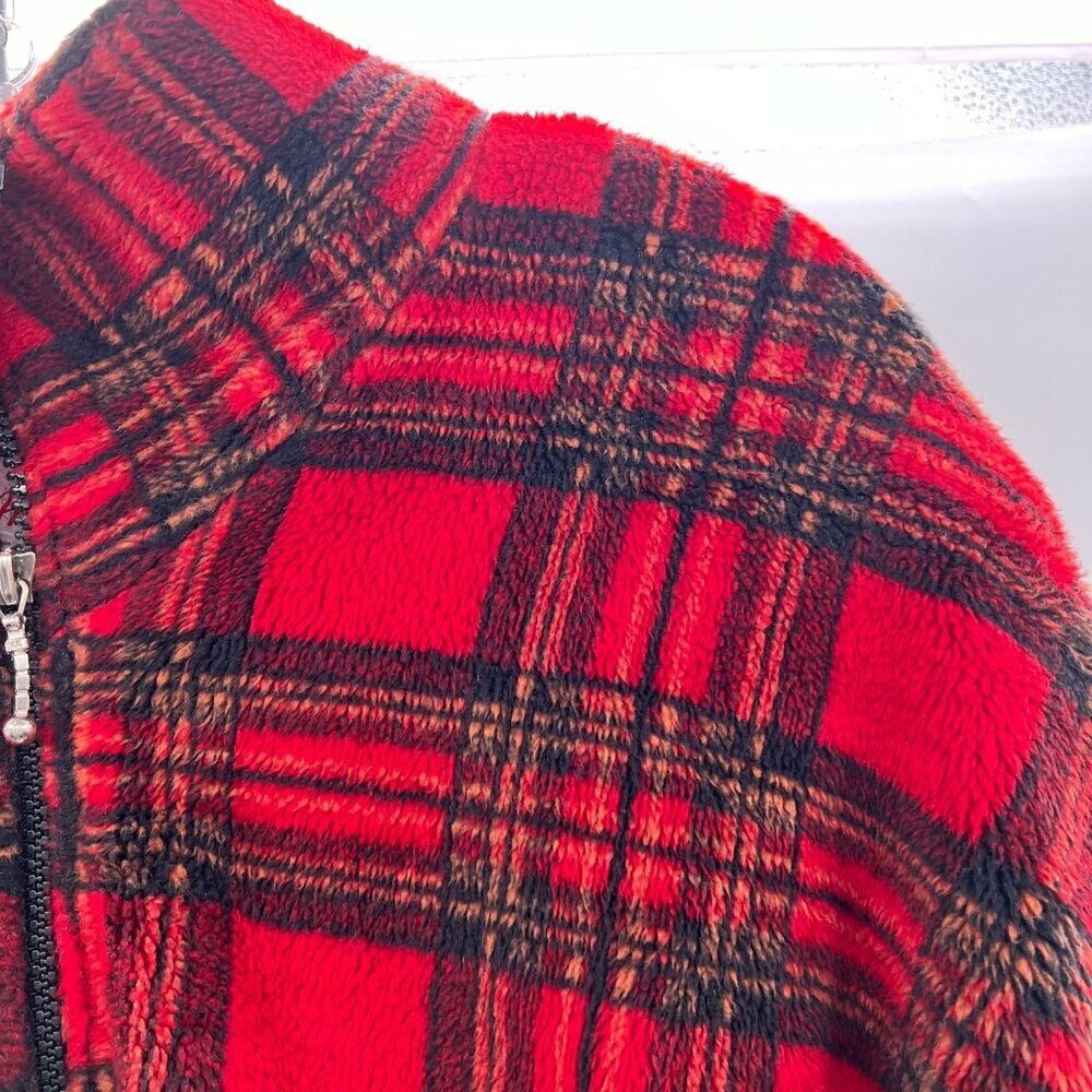 Kristen Blake Apres Plaid Fleece Jacket  Full Zip Red/Black Size Medium Pockets - Picture 4 of 9